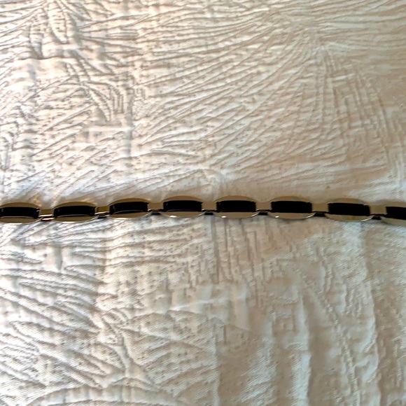 White House Black Market Accessories - WHBM patent black and silver accent belt elastic waist with snaps